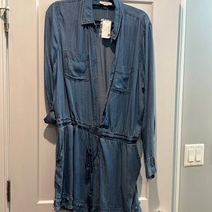 Denim long sleeve romper